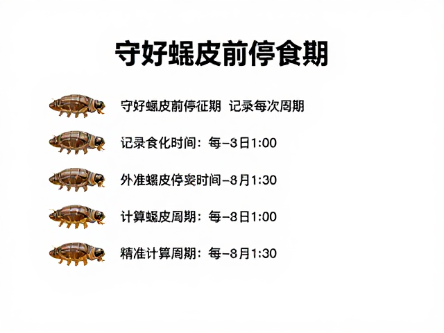 守好蜕皮前停食期，记录每次蜕皮时间，精准计算蜕皮周期