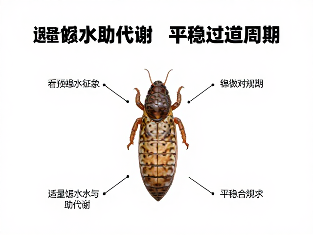守蜕皮期,看预蜕皮征象,适量饮水助代谢,平稳度过周期