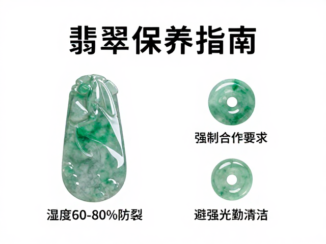 翡翠保养指南，湿度60-80%防裂，避强光勤清洁