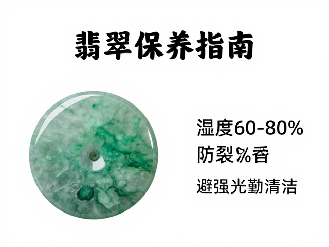 翡翠保养指南,湿度60-80%防裂,避强光勤清洁