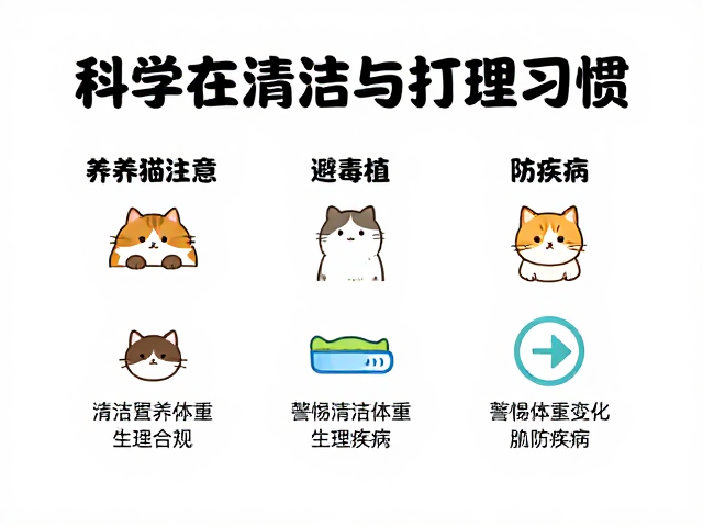 养猫注意，清洁打理避毒植，警惕体重变化防疾病