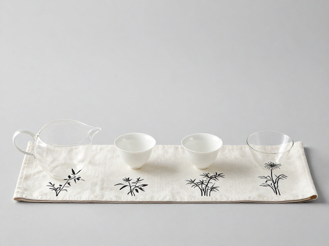 茶席巾搭配玻璃茶具,梅兰竹菊四君子,打造中式雅致茶席美学