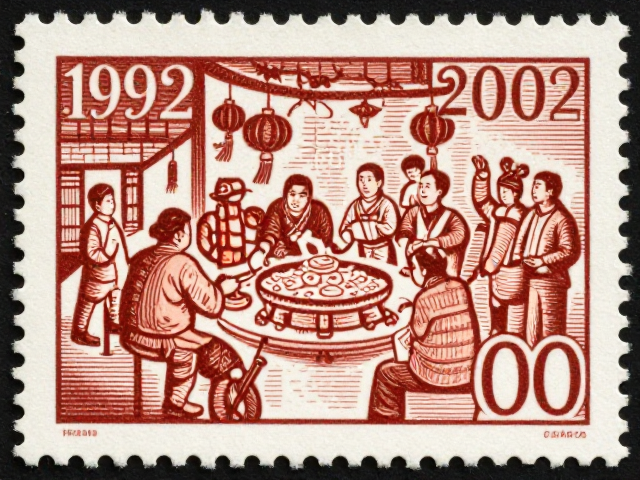 1992-2002编号邮票，雕刻版线条深邃，定格传统节日文化之美