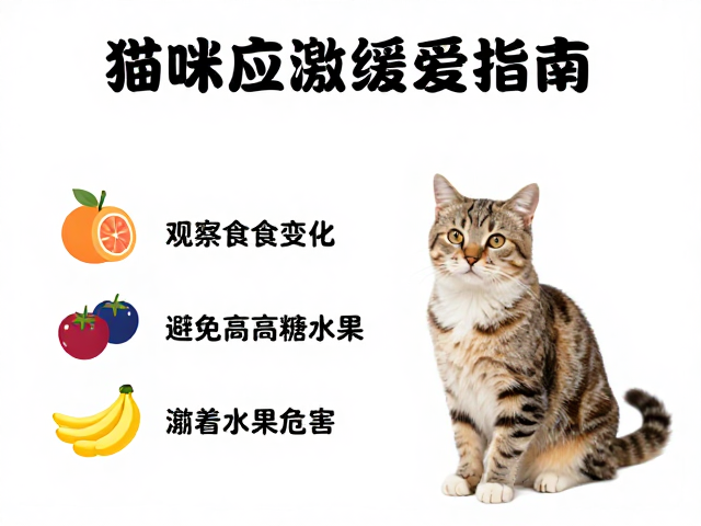 猫咪应激缓解指南,观察食欲变化,避免高糖水果危害