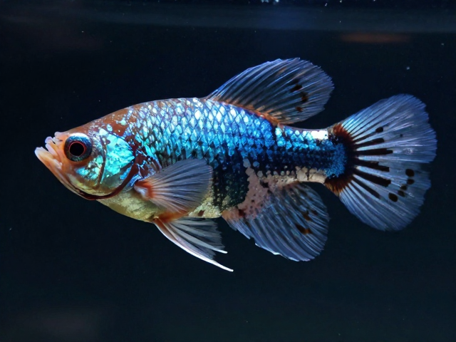 马赛克孔雀鱼，螯足粗壮有力，金属光泽强，观赏价值极高