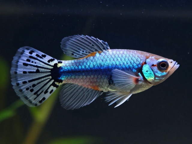 马赛克孔雀鱼鳃部呼吸平稳，单独或混养注意体型差异