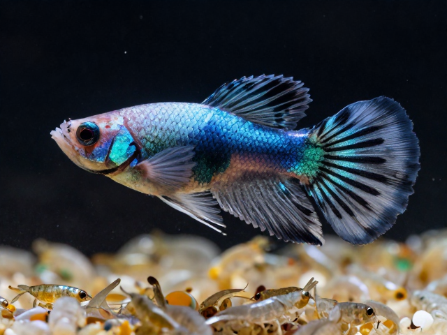 马赛克孔雀鱼腹鳍尖锐如刺?喂食丰年虾幼虫能缓解吗?
