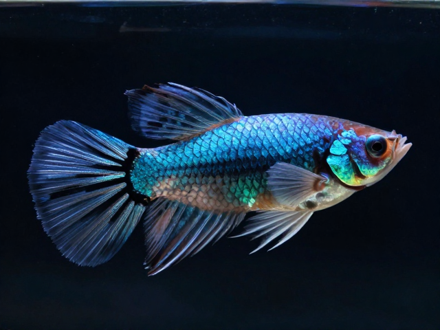 马赛克孔雀鱼鳞片光泽度高，游姿平稳有力，观赏性极佳