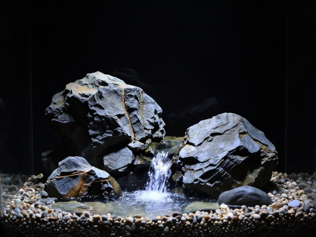 山涧流水裸缸造景,夜间需完全黑暗