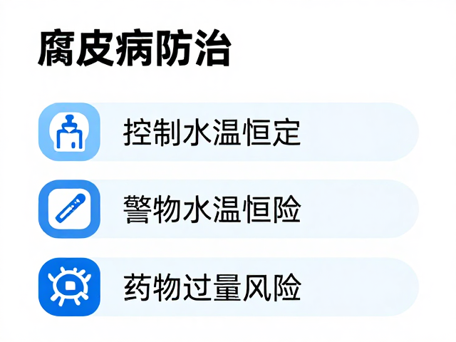 腐皮病防治,控制水温恒定,警惕药物过量风险