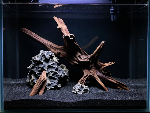 裸缸配细黑沙，沉木岩石造景，新手也能打造的高级感水族景观