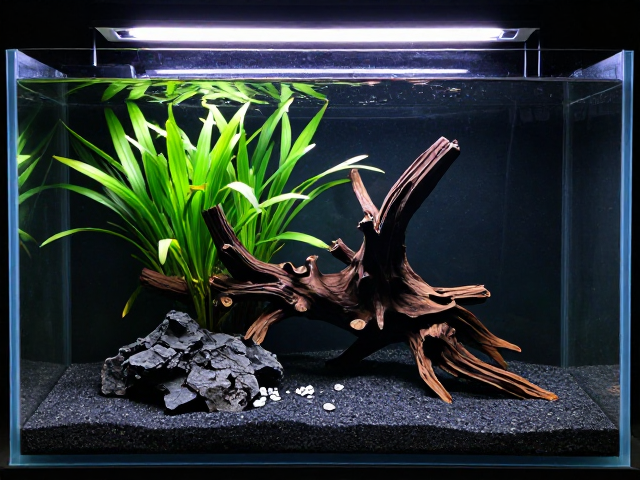 裸缸配细黑沙,沉木岩石造景,新手也能打造的高级感水族景观