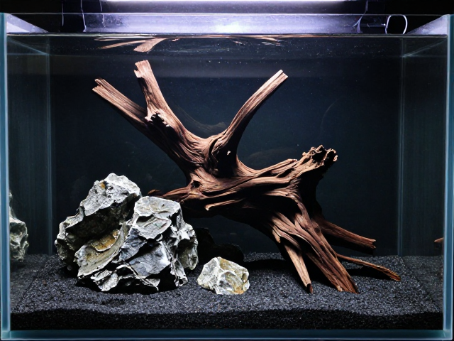 裸缸配细黑沙,沉木岩石造景,新手也能打造的高级感水族景观