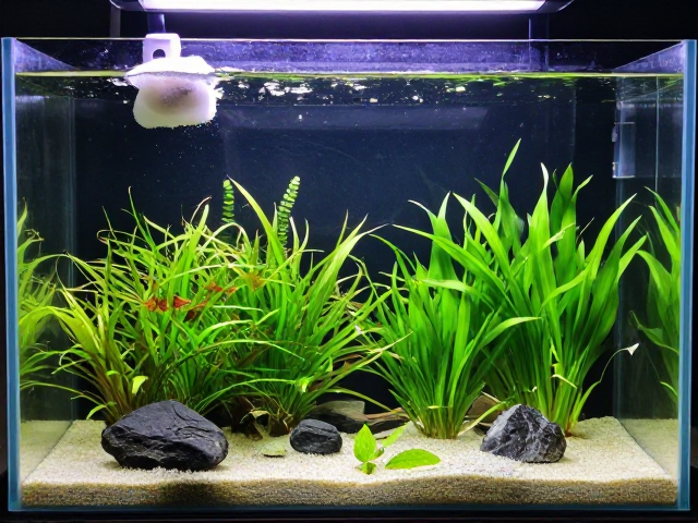 裸缸加适量水草,每周擦拭缸壁,新手也能养出清澈水族箱
