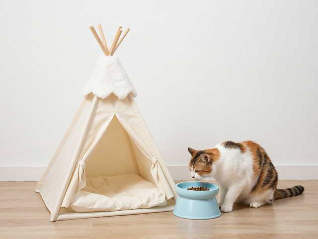 猫帐篷配悬挂饮水杯,专用猫粮喂养区打造指南