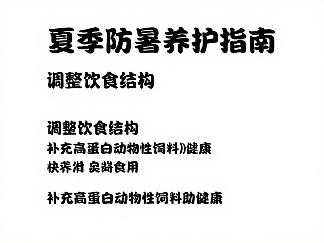 夏季防暑养护指南,调整饮食结构,补充高蛋白动物性饲料助健康