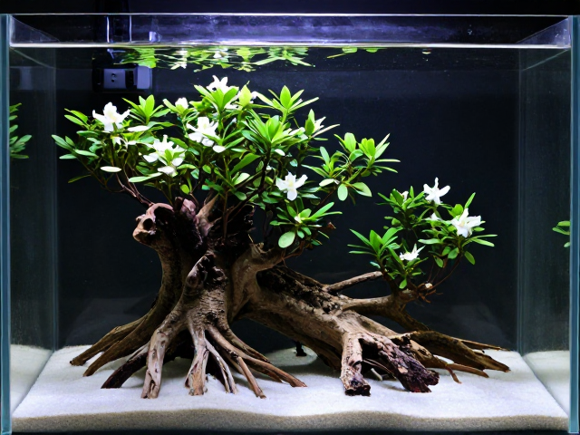 简约裸缸造景,利用杜鹃根打造视觉引导线,打造高级感水族景观