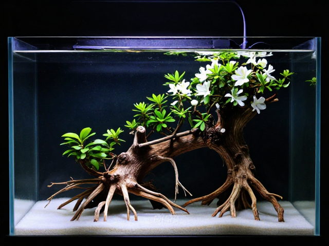 简约裸缸造景,利用杜鹃根打造视觉引导线,打造高级感水族景观