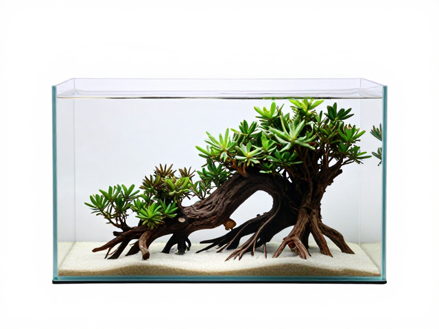 简约裸缸造景,利用杜鹃根打造视觉引导线,打造高级感水族景观