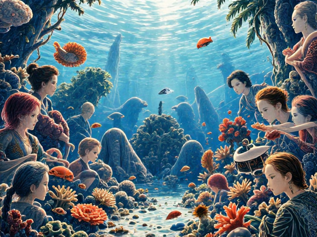 热带珊瑚礁海域底栖生活揭秘，礁岩造景打造生态水族奇观