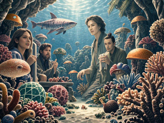 热带珊瑚礁海域底栖生活揭秘,礁岩造景打造生态水族奇观