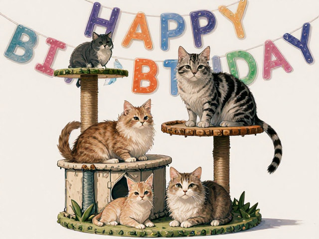 专用猫粮,猫爬架生日派对装饰,打造猫咪高颜值生日会