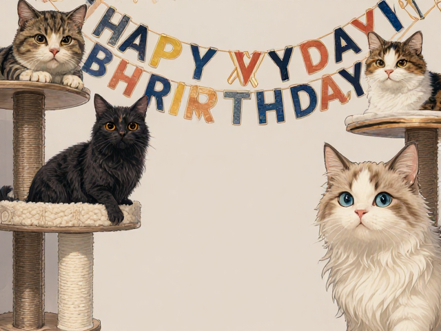 专用猫粮,猫爬架生日派对装饰,打造猫咪高颜值生日会