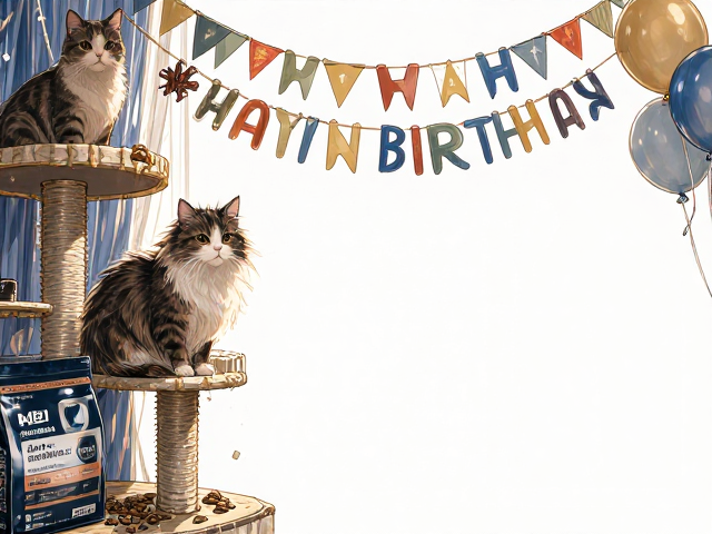 专用猫粮,猫爬架生日派对装饰,打造猫咪高颜值生日会