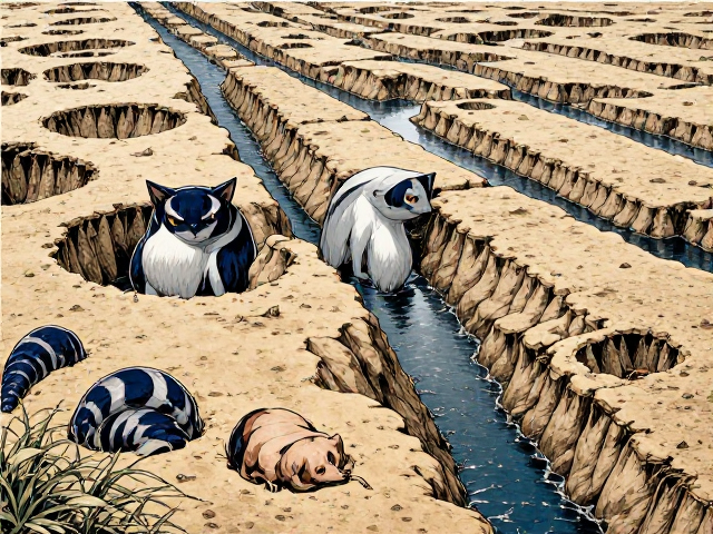 栖息地貌与灌溉沟渠区域的巢穴构建,动物生存策略解析