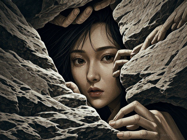 岩石缝隙中的栖息地貌,盘曲隐蔽的生物生存秘境