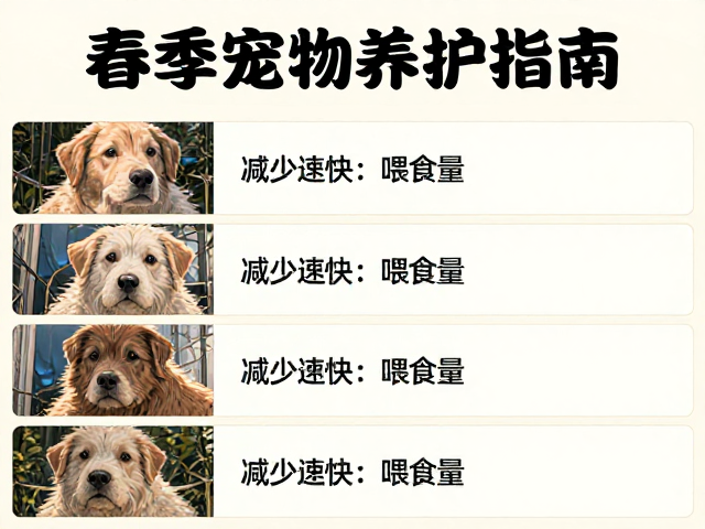 春季宠物养护指南，逐步增加喂食频率，适当减少单次喂食量