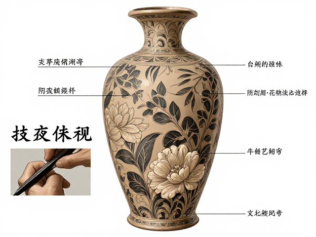 阴刻划花技法解析，花器花瓶与泥绘笔的古韵之美