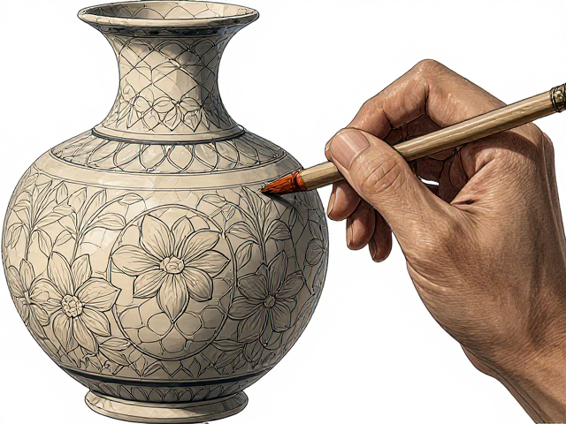 阴刻划花技法解析，花器花瓶与泥绘笔的古韵之美