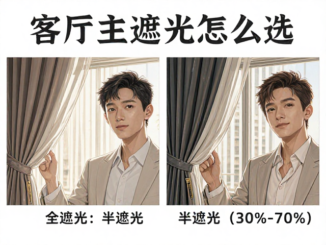 客厅主遮光怎么选？全遮光与半遮光(30%-70%)布饰对比指南