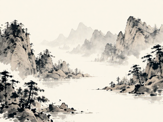 现代简约布饰，几何线条勾勒水墨山水意境，打造高级家居氛围