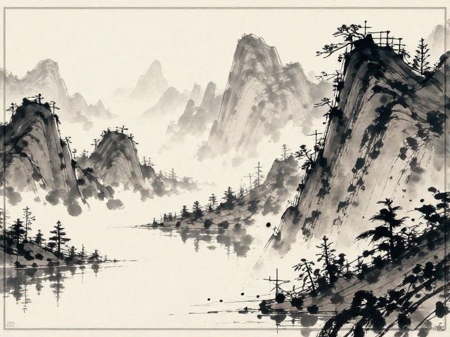 现代简约布饰，几何线条勾勒水墨山水意境，打造高级家居氛围