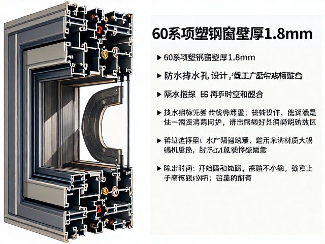 60系列塑钢窗壁厚1.8mm，防水排水孔设计，隔音隔热耐用选购指南