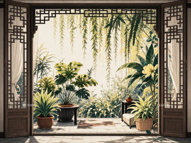 少装饰,绿植点缀,中式铝包木门窗打造自然雅致空间