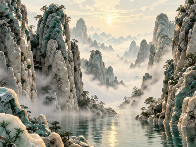 土耳其玉石打造山水意境,透光石材营造极致空间氛围