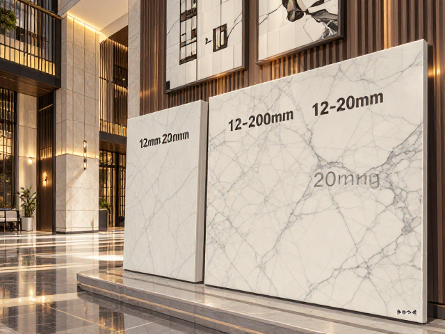 12mm厚岩板用于酒店大堂，对比12-20mm岩板规格选型指南