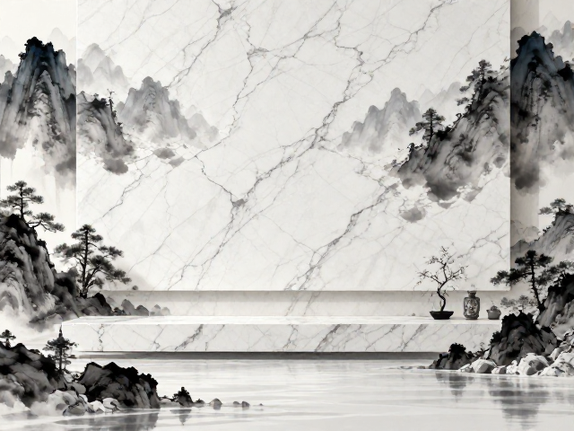 纯白岩板搭配石材结晶,打造高级水墨风家居美学