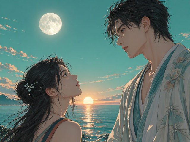 海天青绿下的满月,太阳余晖中的绝美夜景与摄影灵感
