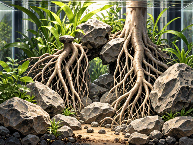 裸缸造景指南，岩石堆叠技巧与根系固定法，打造自然水草景观