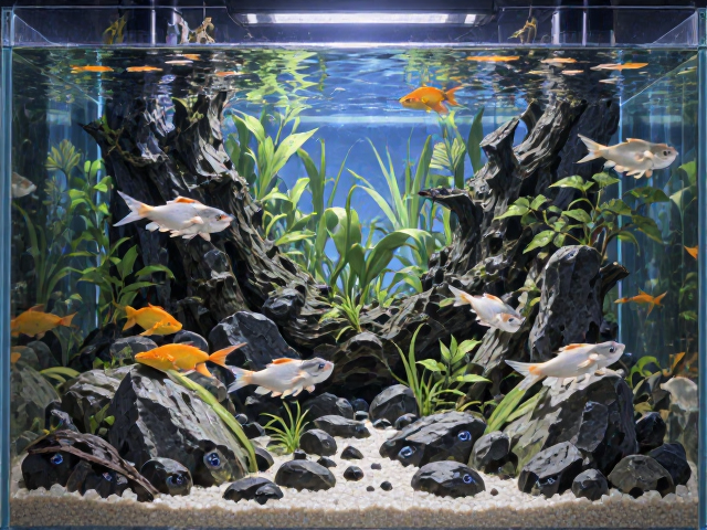 裸缸造景技巧，提供水平游动空间，光线减弱打造幽静水族生态