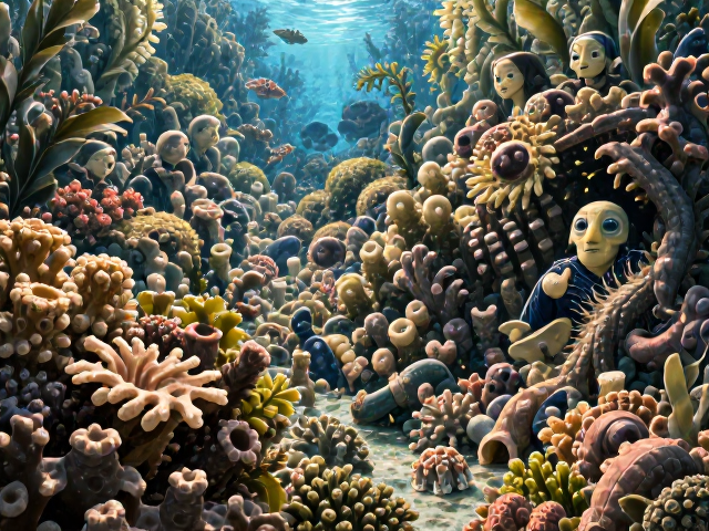 热带珊瑚礁海域海藻共生，揭秘底栖生物的生存奥秘