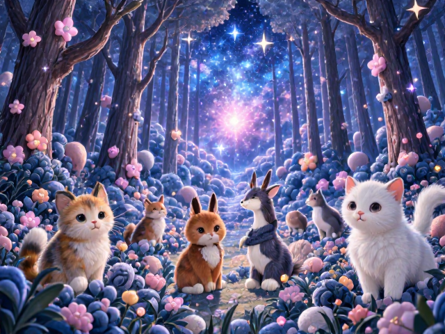 卡通森林动物星空宇宙插画,治愈系儿童房装饰灵感