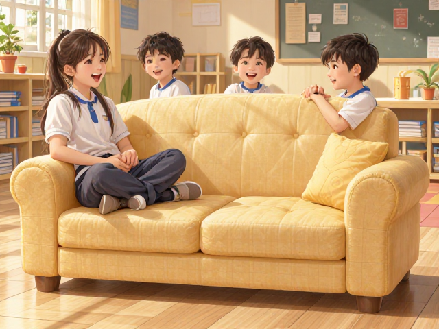 卡通幼儿园教室沙发，倒圆角设计更安全
