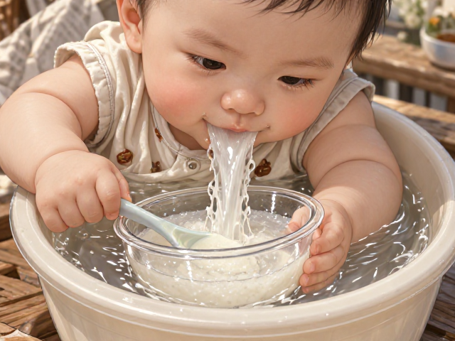 宝宝断奶喂养指南,温水泡软米粉,科学引入糊状食物