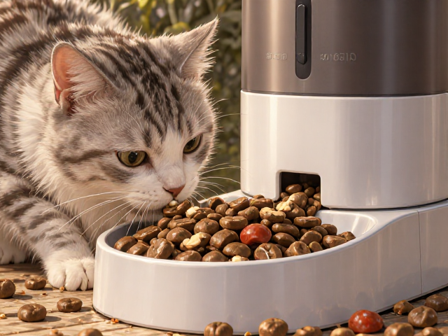专用猫粮搭配慢食碗与自动喂食机,科学喂养防暴食更健康