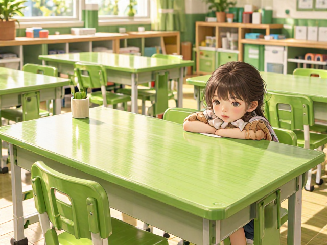 幼儿园教室可升降清新绿色系桌椅配置指南